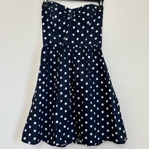 NEW Xhilaration retro navy white polka dots strapless smocked back mini dress S